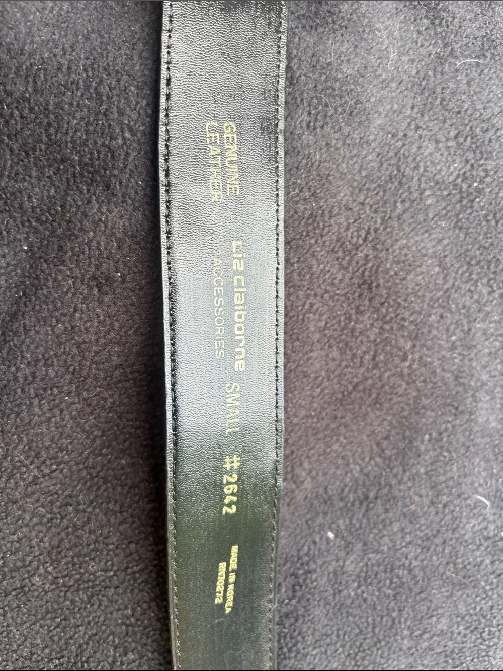 Liz Claiborne Black Leather Dress Belt with Gold Foil Branding Vintage